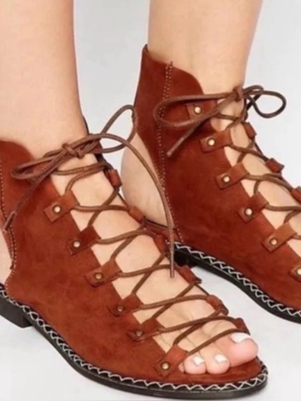 Free People Brown Lace-Up Gladiator Sandals - Women Size 7.5-8
